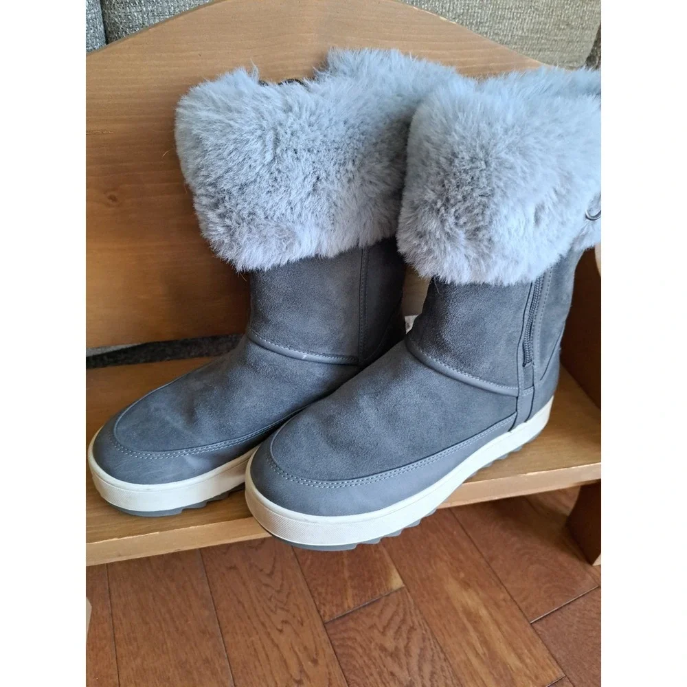 Koolaburra By UGG Women's Grey Suede Leather Tynlee Boots Faux Fur Waterproof 7